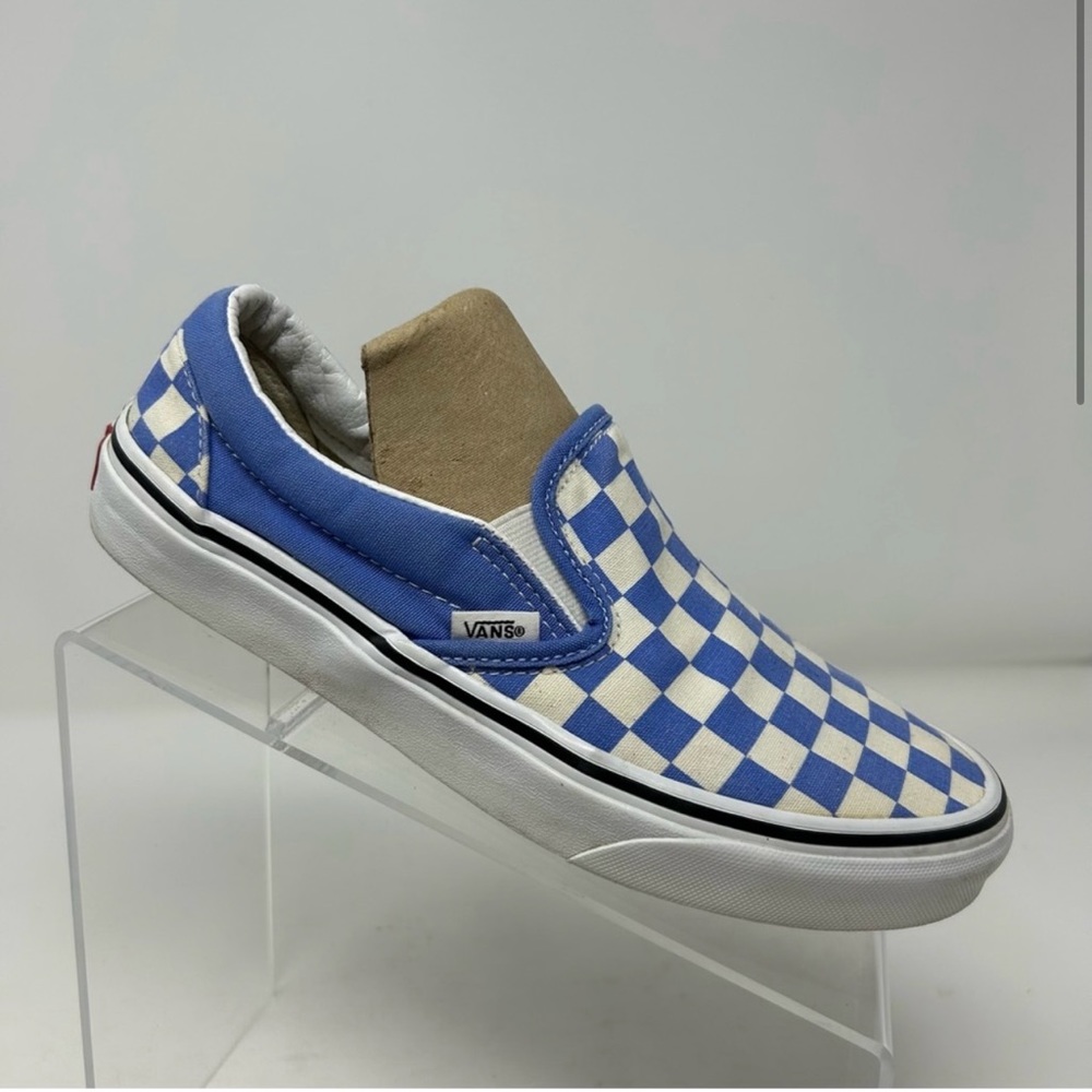 Vans Checkerboard Classic Slip-On White and Blue Low Sneakers Size 8 Comfort